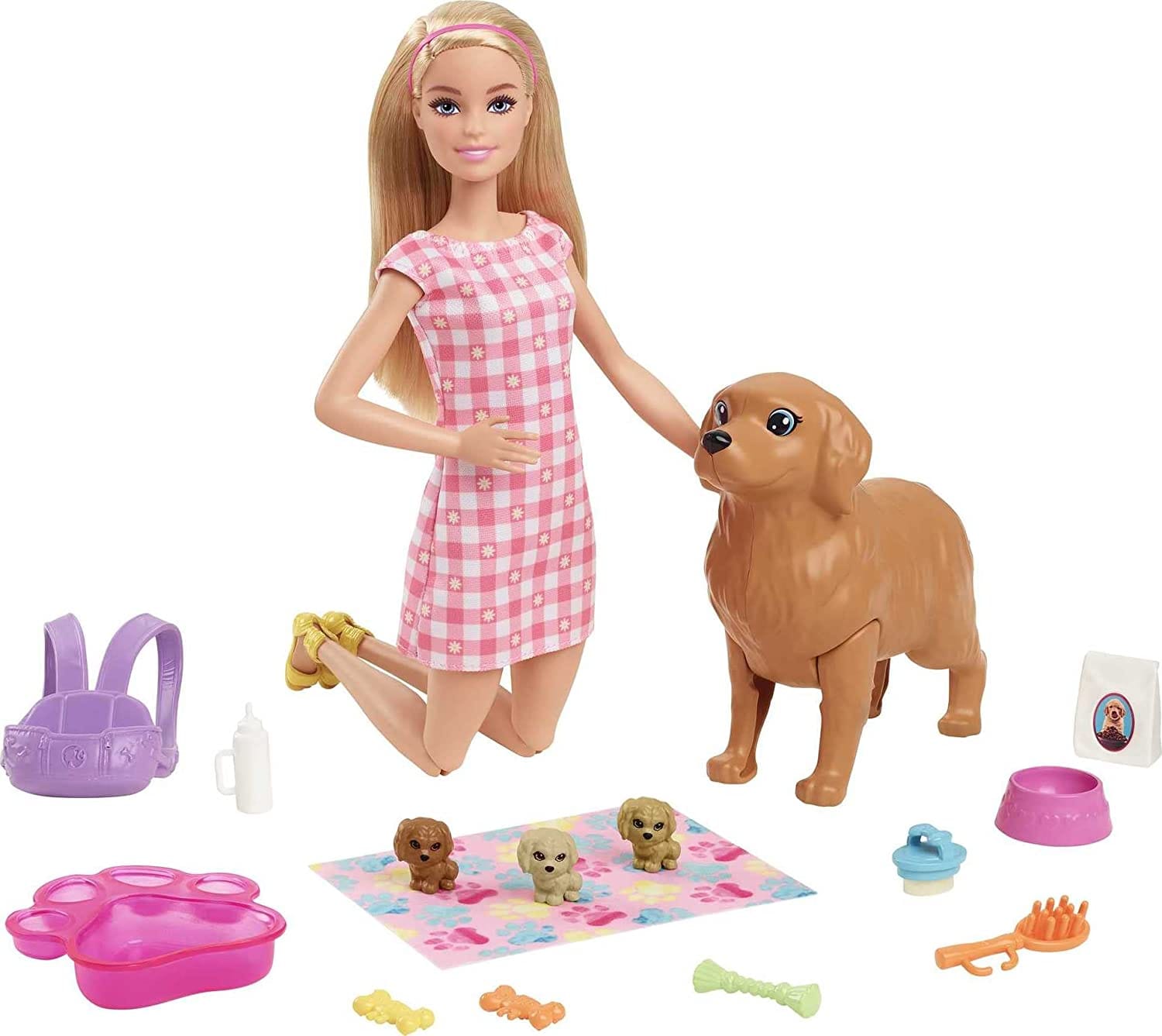 Barbie Naissance Des Chiots – Coffret Avec Poupée Articulée, Chienne Et 3 Chiots, Accessoires De Soins (29 Cm), Dès 3 Ans