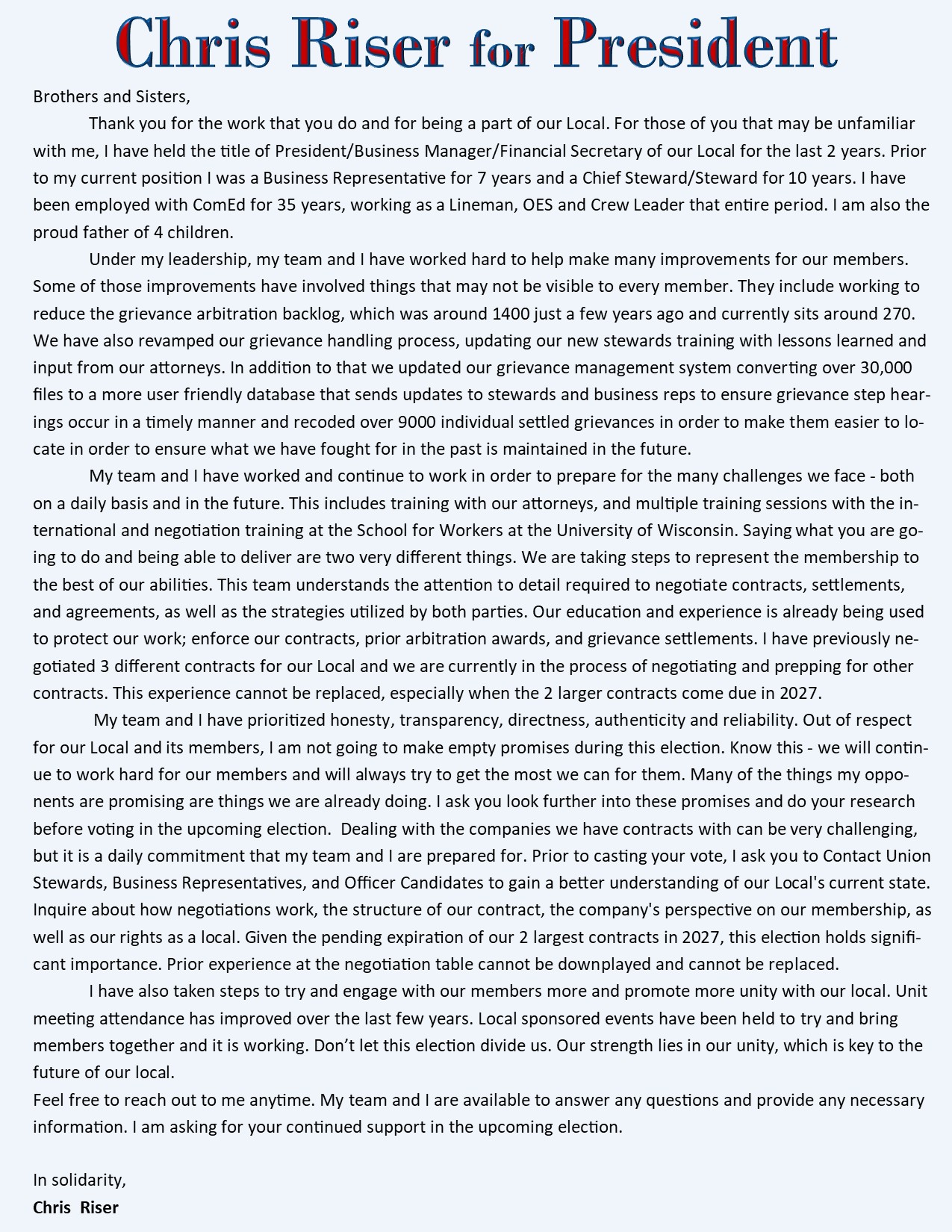 Chris Riser for President 2025 | Facebook