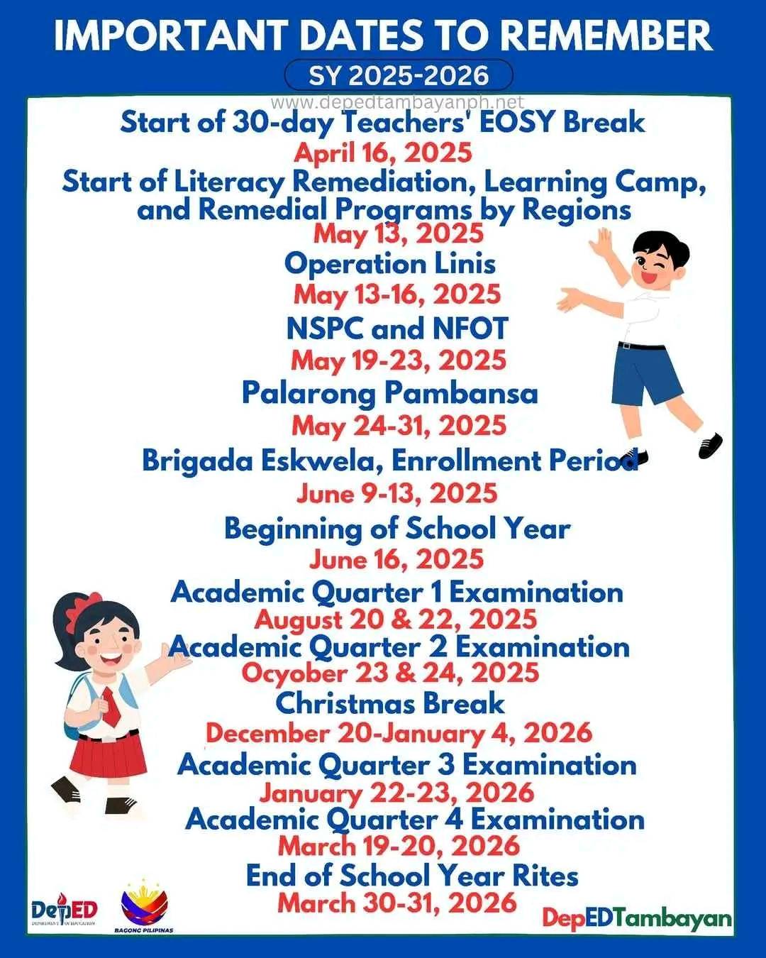 Deped Tayo - 📣 ANNOUNCEMENT: Important Dates to Remember for SY 2025 ...
