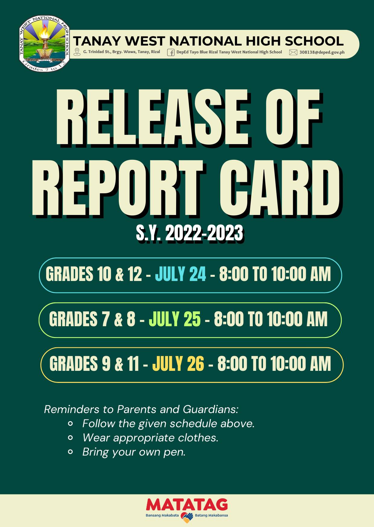Deped - FYI Westians 📢 Report Cards will be released next week ...