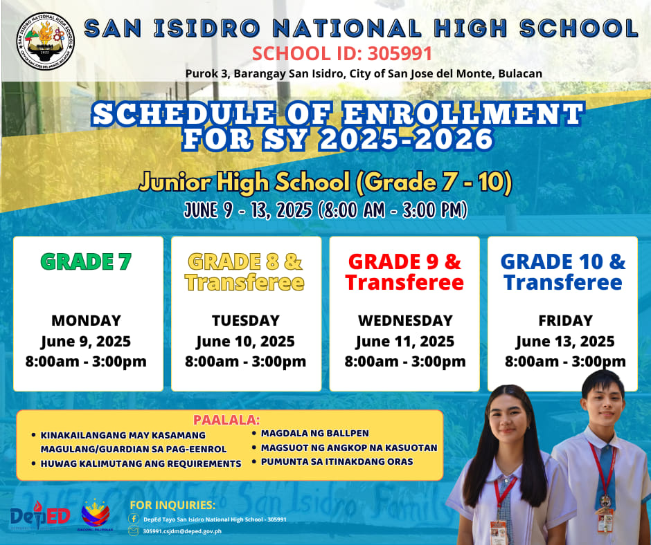 DepEd - Good morning, Isidronians! Here's our Enrollment Schedule for ...
