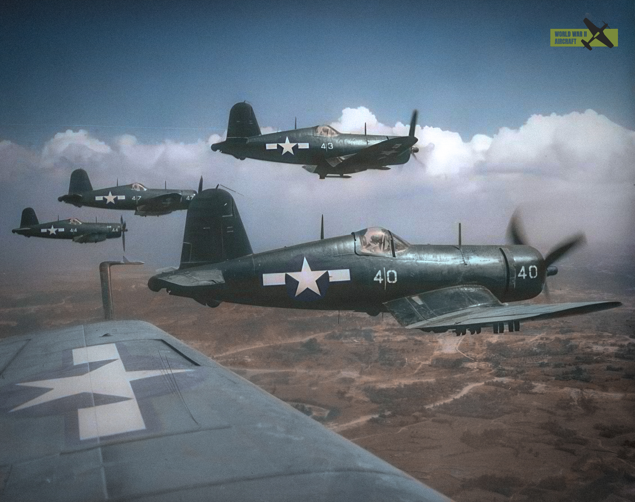 FG-1D Corsair fighters of US Marine Corps squadron VMF-323 in