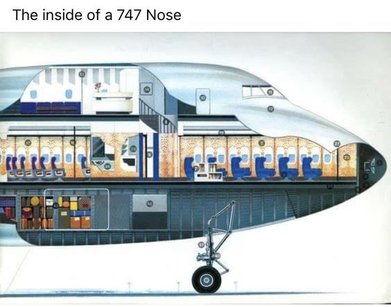 A full size Boeing 747 fuselage cross section on display at
