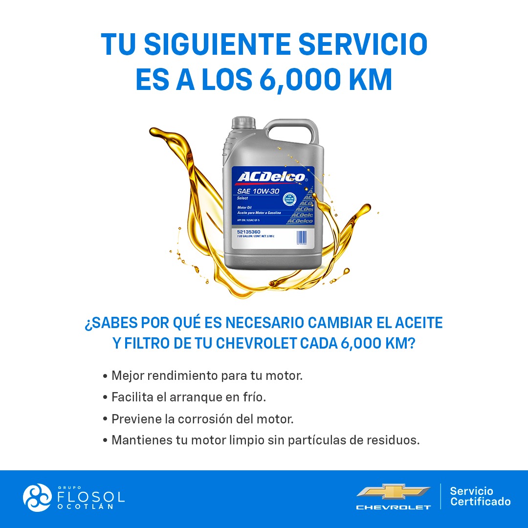 Chevrolet - 🔧 ¡Tu siguiente servicio es a los 6,000 KM! 🔧 ¿Sabías por