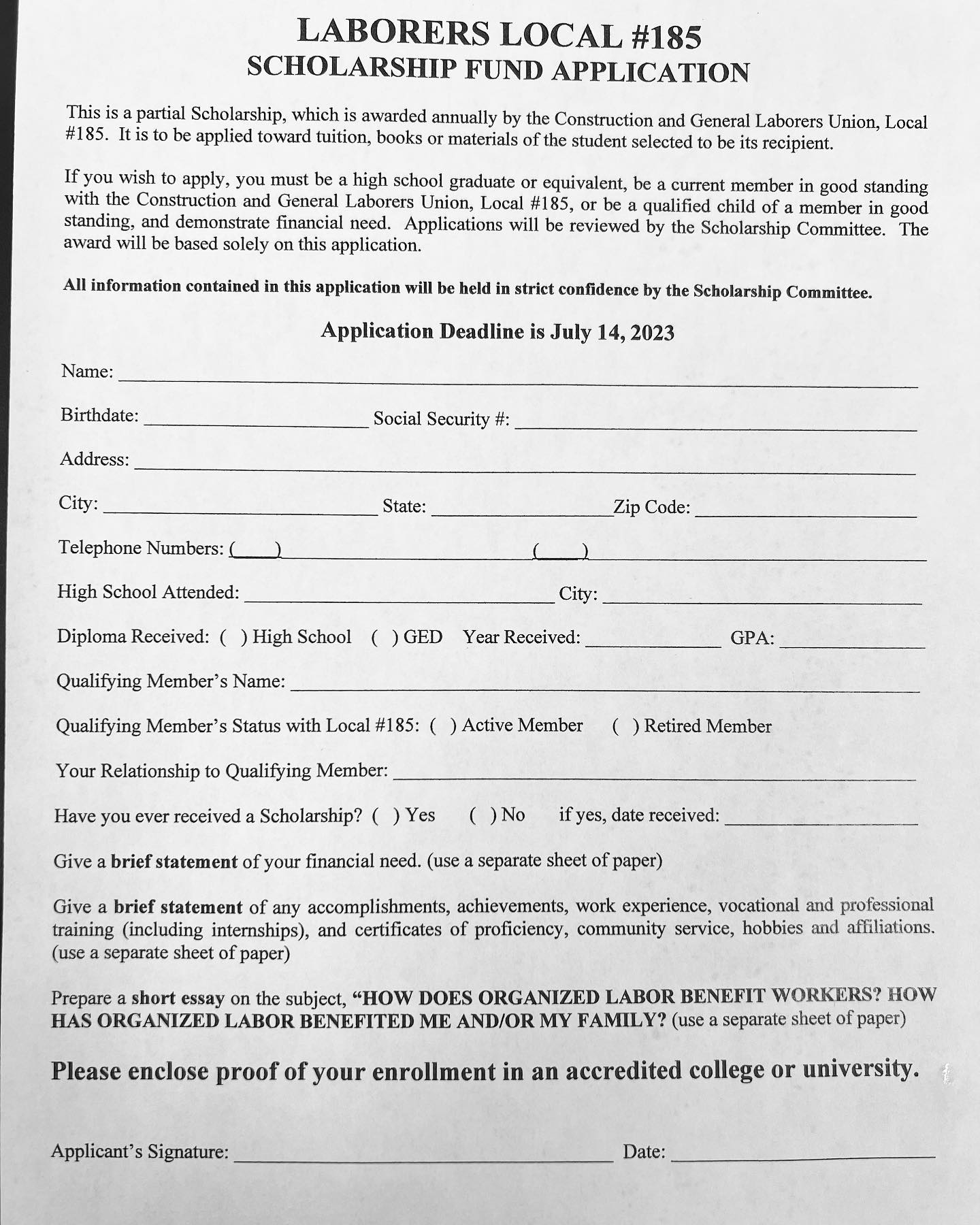 LIUNA Local 185 - Our Local Scholarship Application is now...