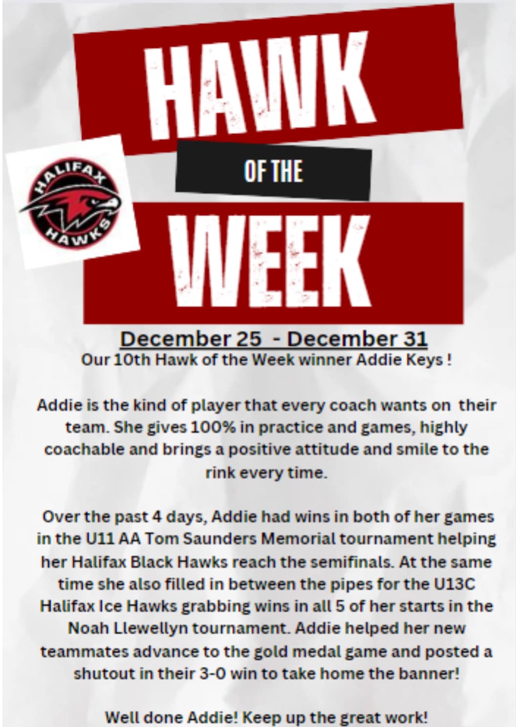 Congrats to our... - Halifax Hawks Minor Hockey Association