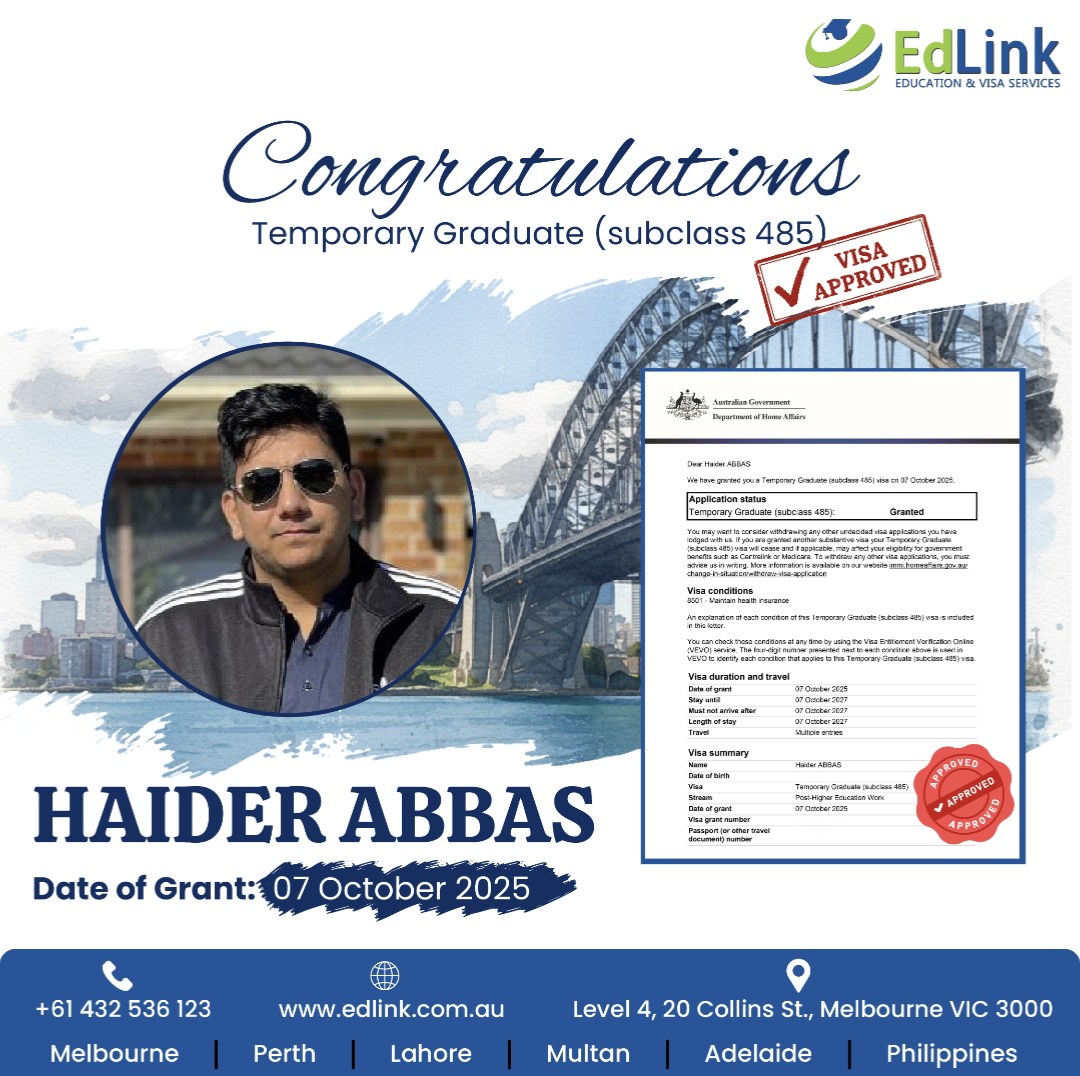 EdLink - 🎉 Congratulations, Haider Abbas! Your Temporary Graduate Visa ...