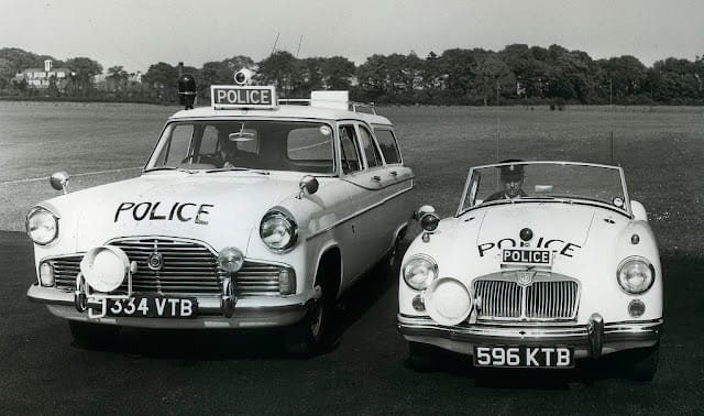 1960s Ford Zephyr police cars on the M1 motorway