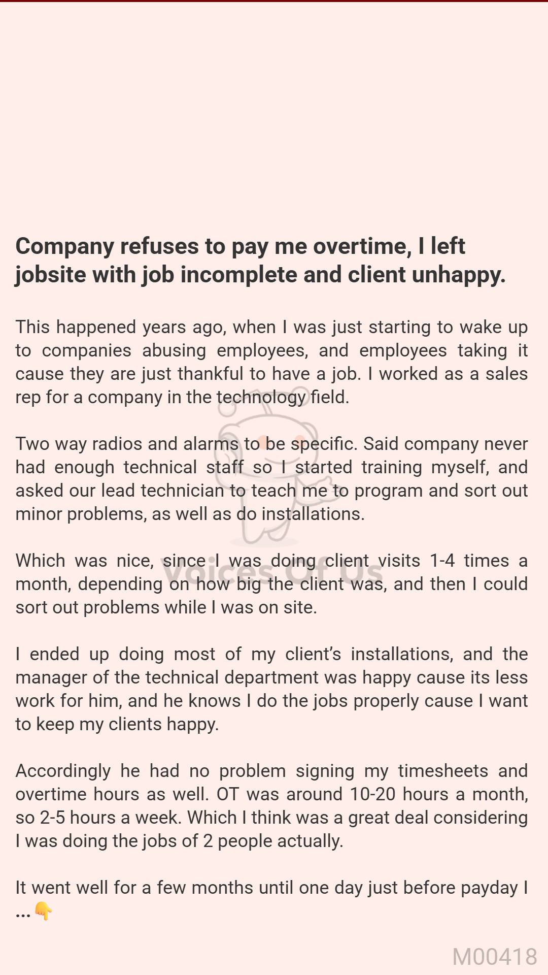 Voices of Us - Company refuses to pay me overtime, I... | Facebook