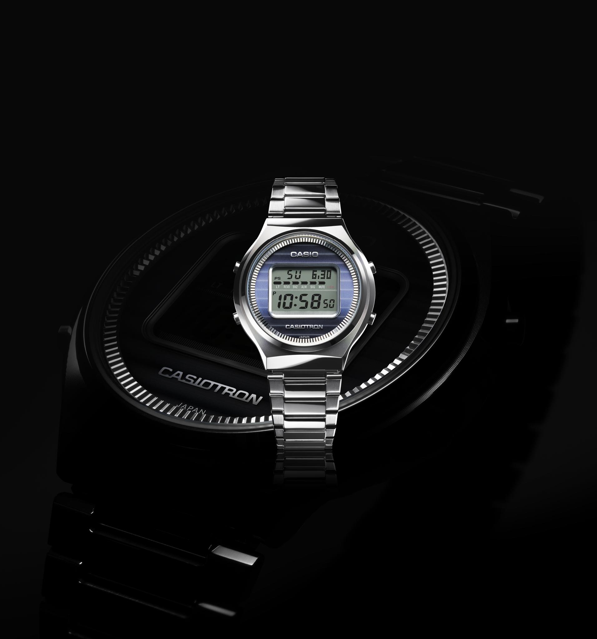 Casio Casiotron TRN-110 digital watch with a silver stainless