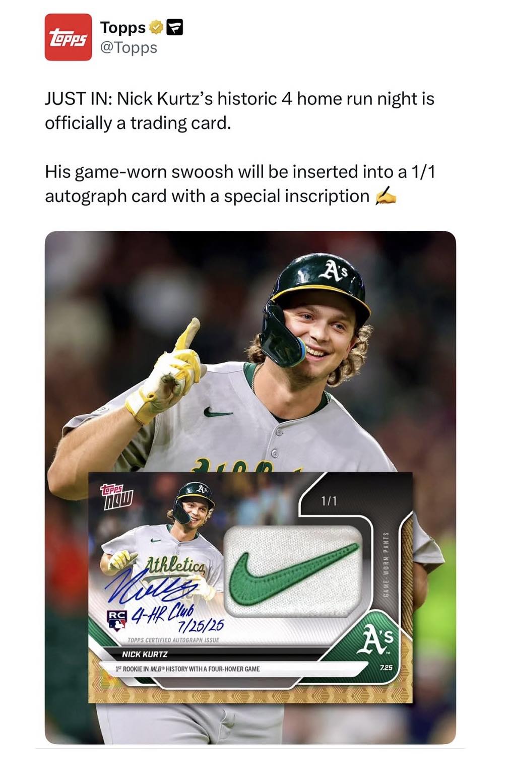 Nick z ニックカーツ直筆サインRookie of the Year JUST IN: The best Nick Kurtz card in existence just went on sale
