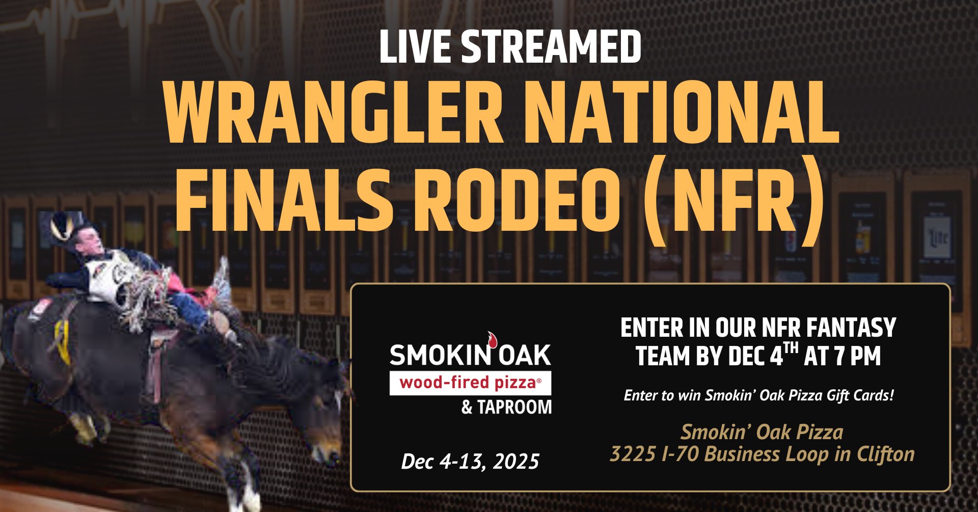 National Finals Rodeo Watch Party at Smokin’ Oak Pizza in Clifton