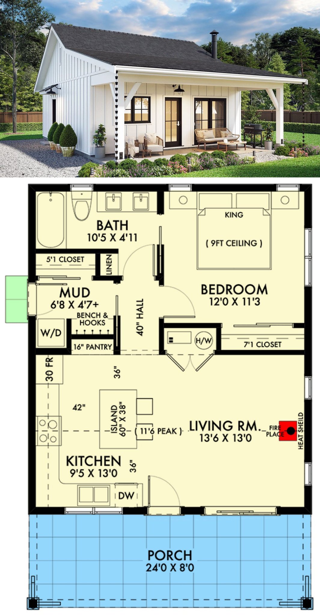 Inspiring - 1-Bed Cottage ADU with 8-Foot-Deep Front Porch - 672 Sq Ft ...