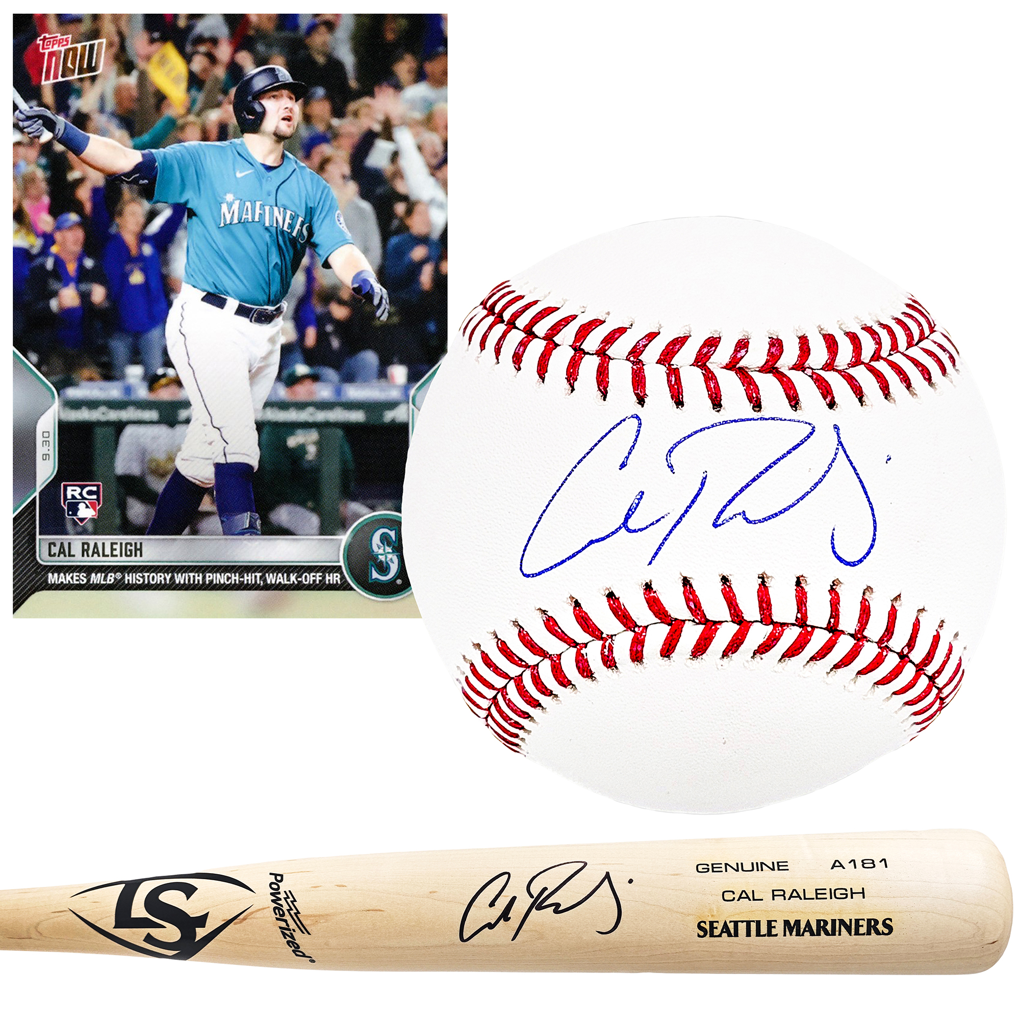 Cal Raleigh signed card and mitt display