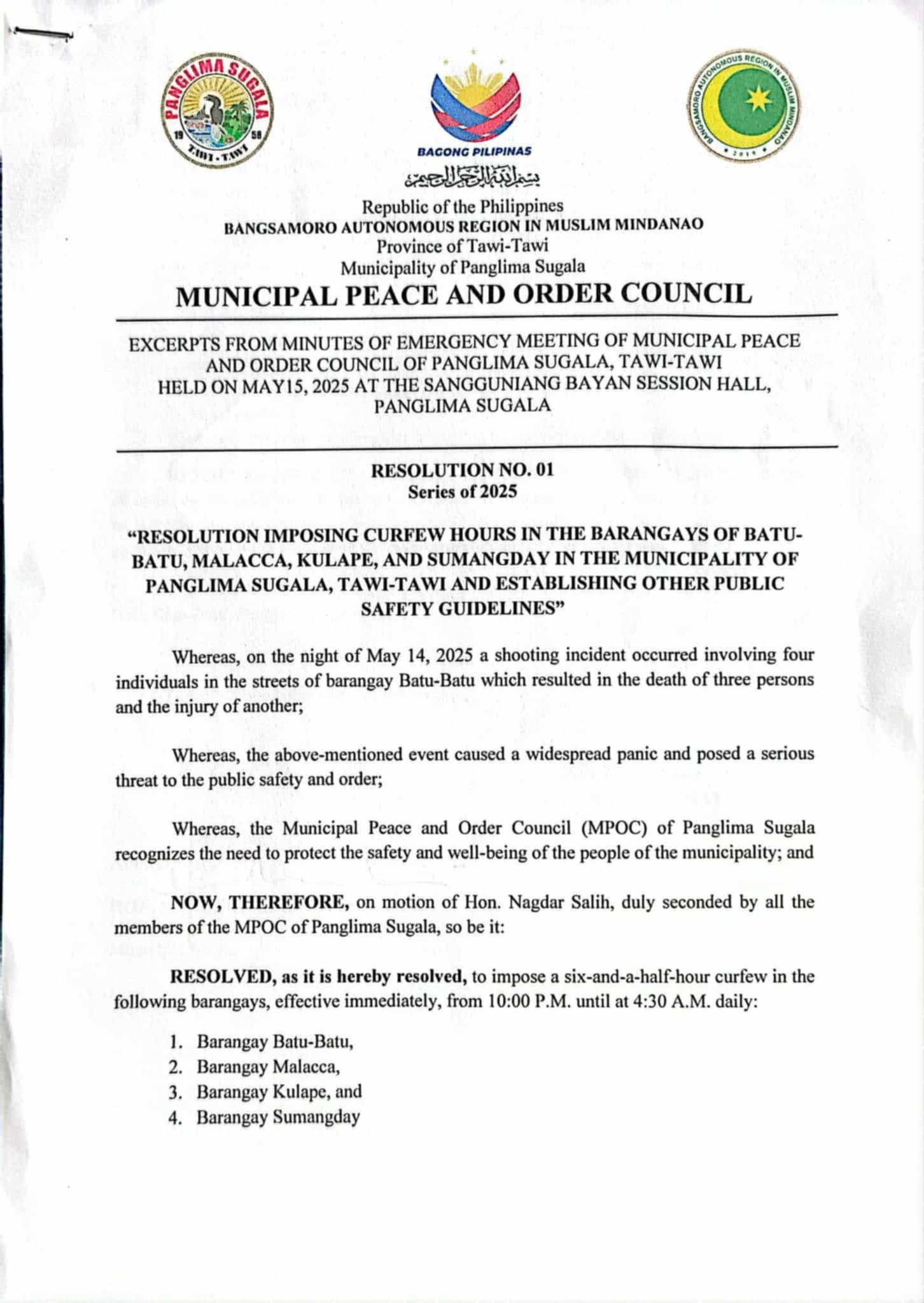 MPOC Resolution No. 1 Series of 2025... - LGU Panglima Sugala | Facebook