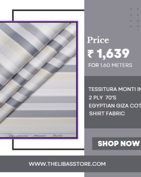 Buy Tessitura Monti 2 Ply 70's Giza Cotton Striped Shirting Fabric