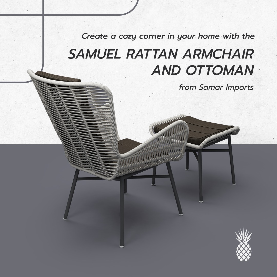 Samar Imports - 🔵 The Samuel Rattan Armchair and Ottoman... | Facebook