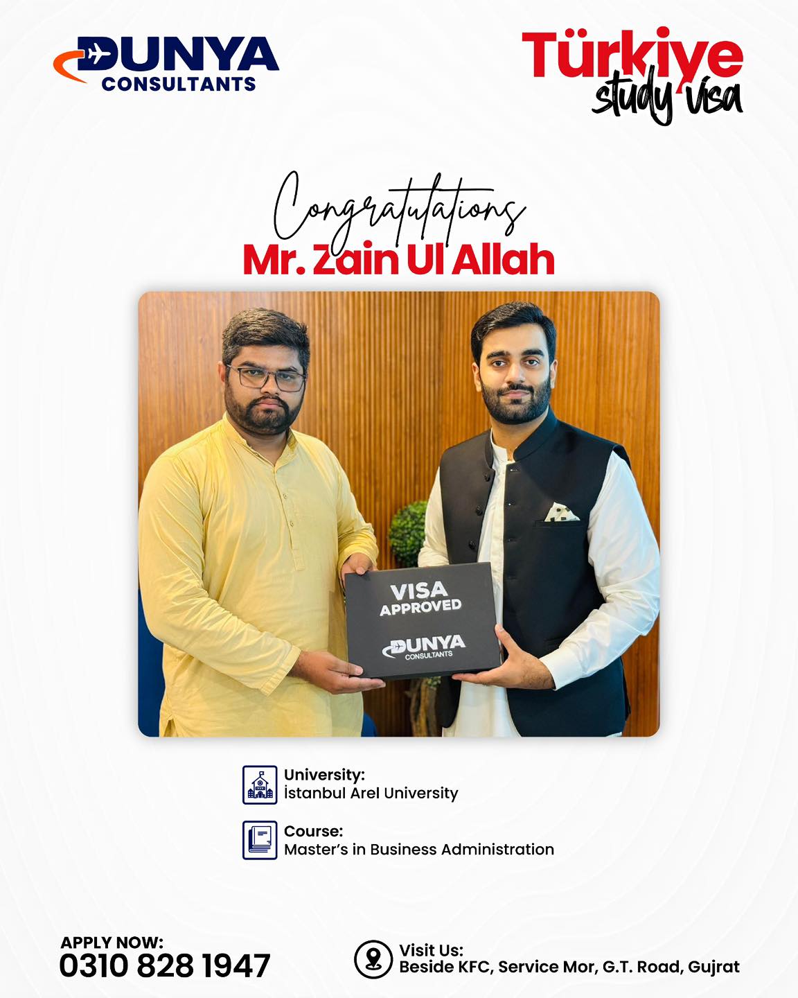 Congratulations to Mr. Zain... - Dunya Consultants Gujrat | Facebook