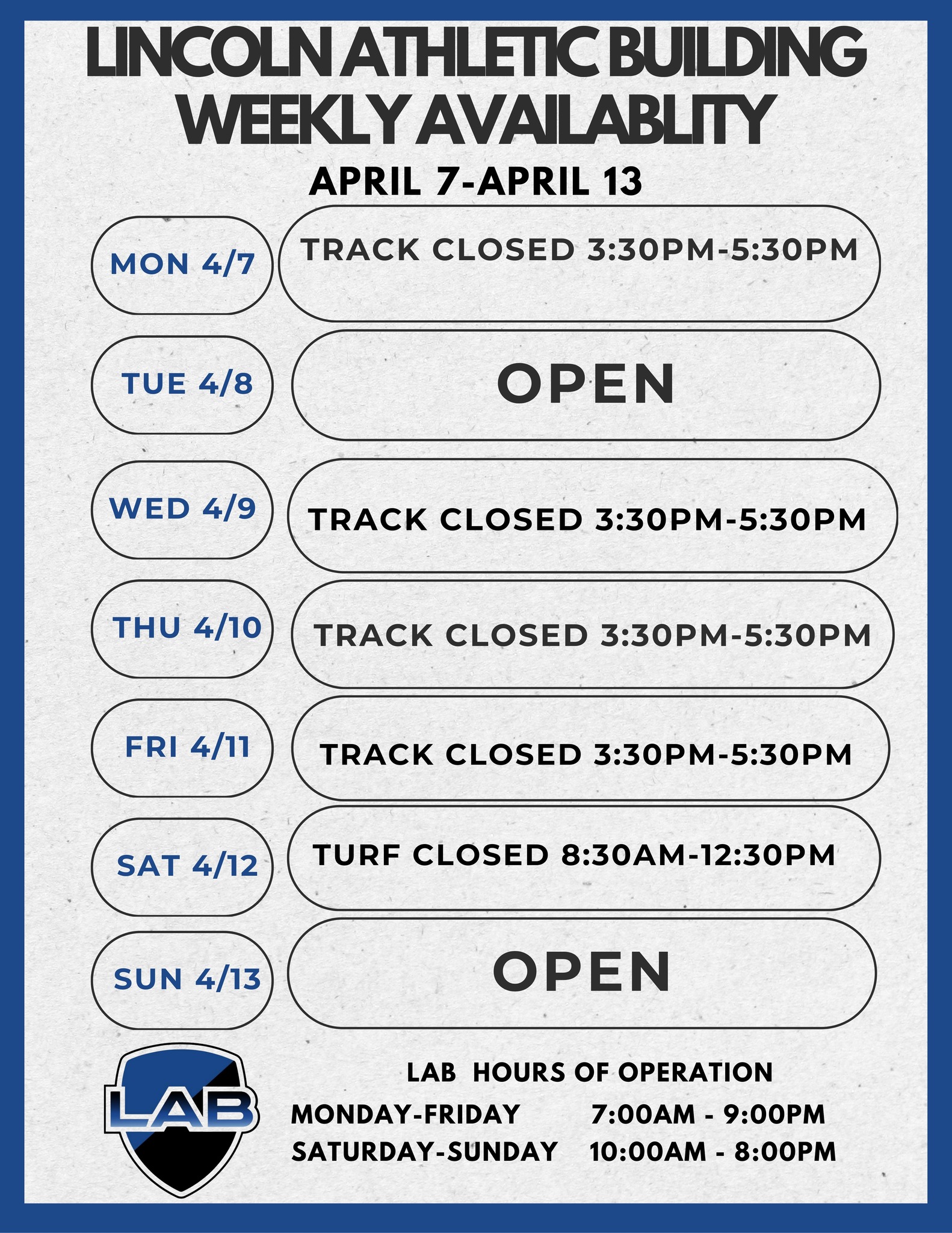 Lincoln - The LAB is back to normal operating hours, hope to see ...
