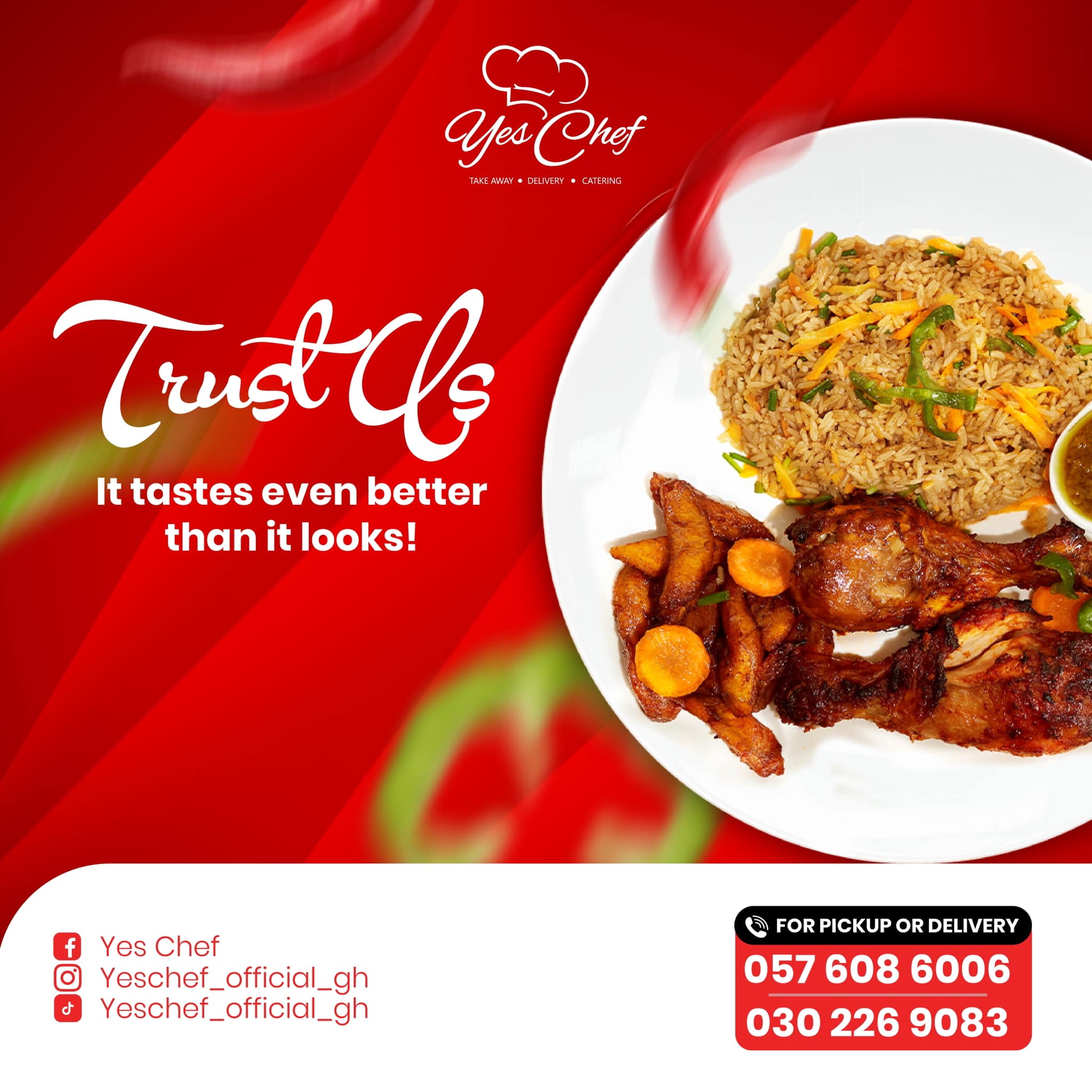 Yeschef - Our Menu includes🍽️ ️Jollof & grilled chicken 🍗...