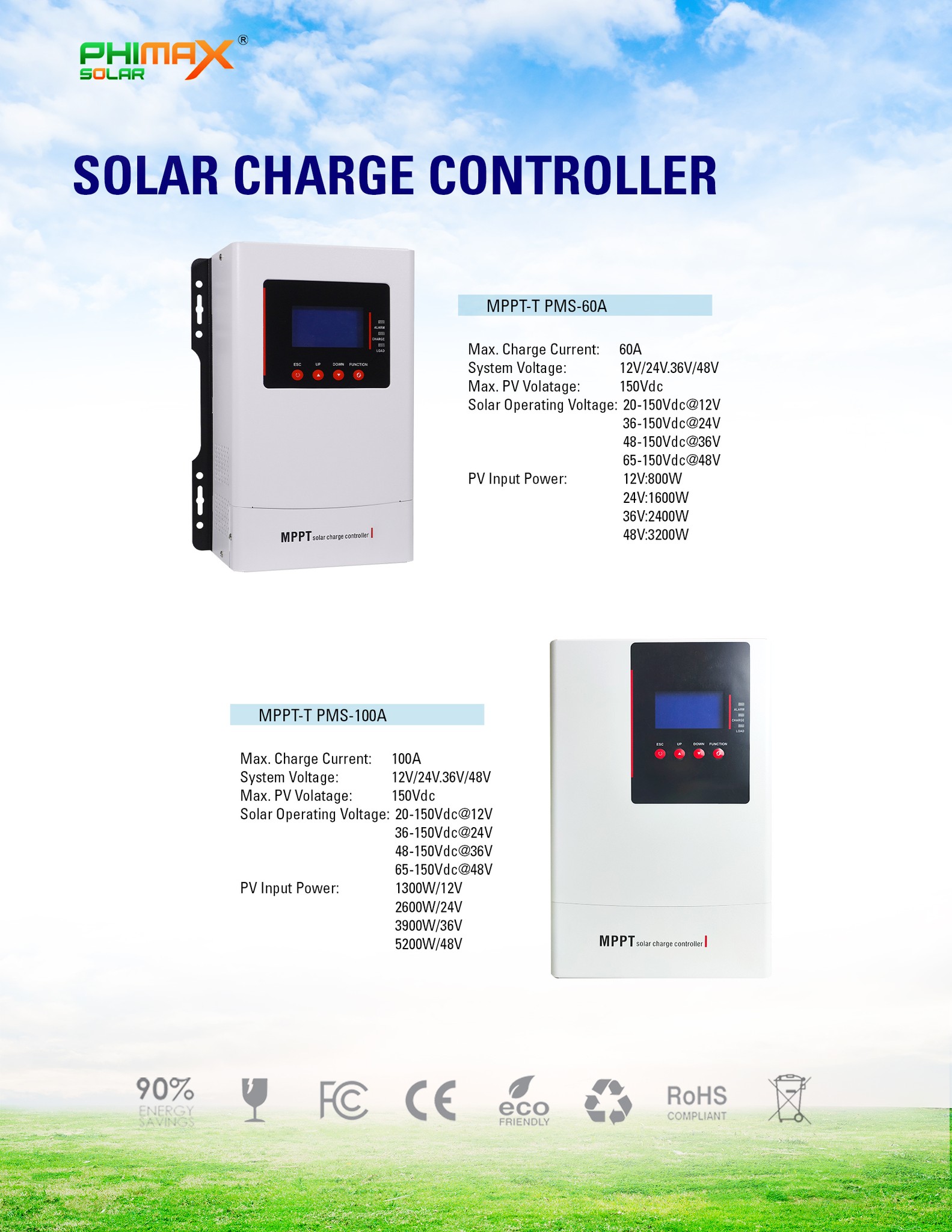 Y&H MPPT Solar Charge Controller – 20/40/60A, 12V To 48V Auto, LCD Display
