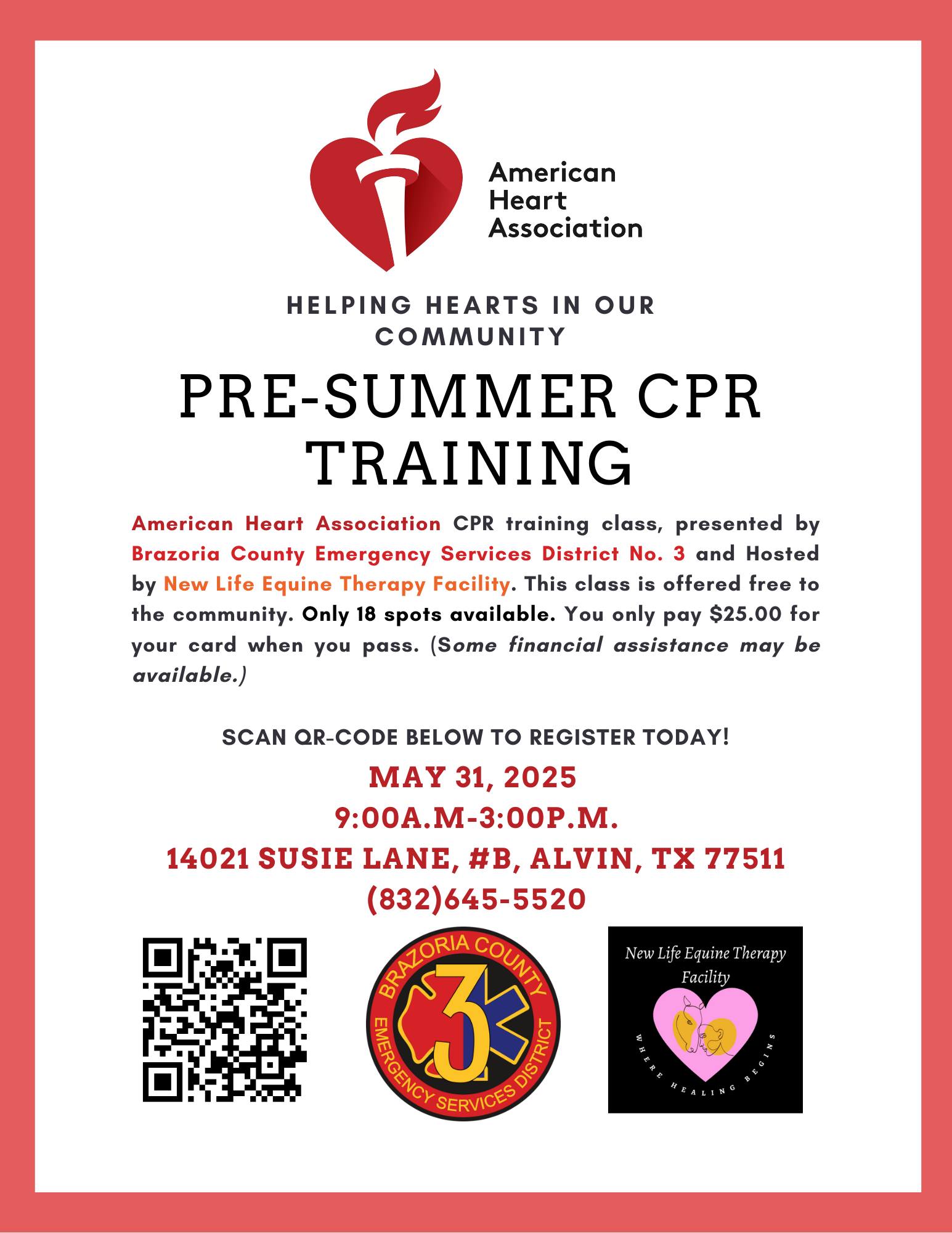 PRE-SUMMER COMMUNITY CPR TRAINING CLASS