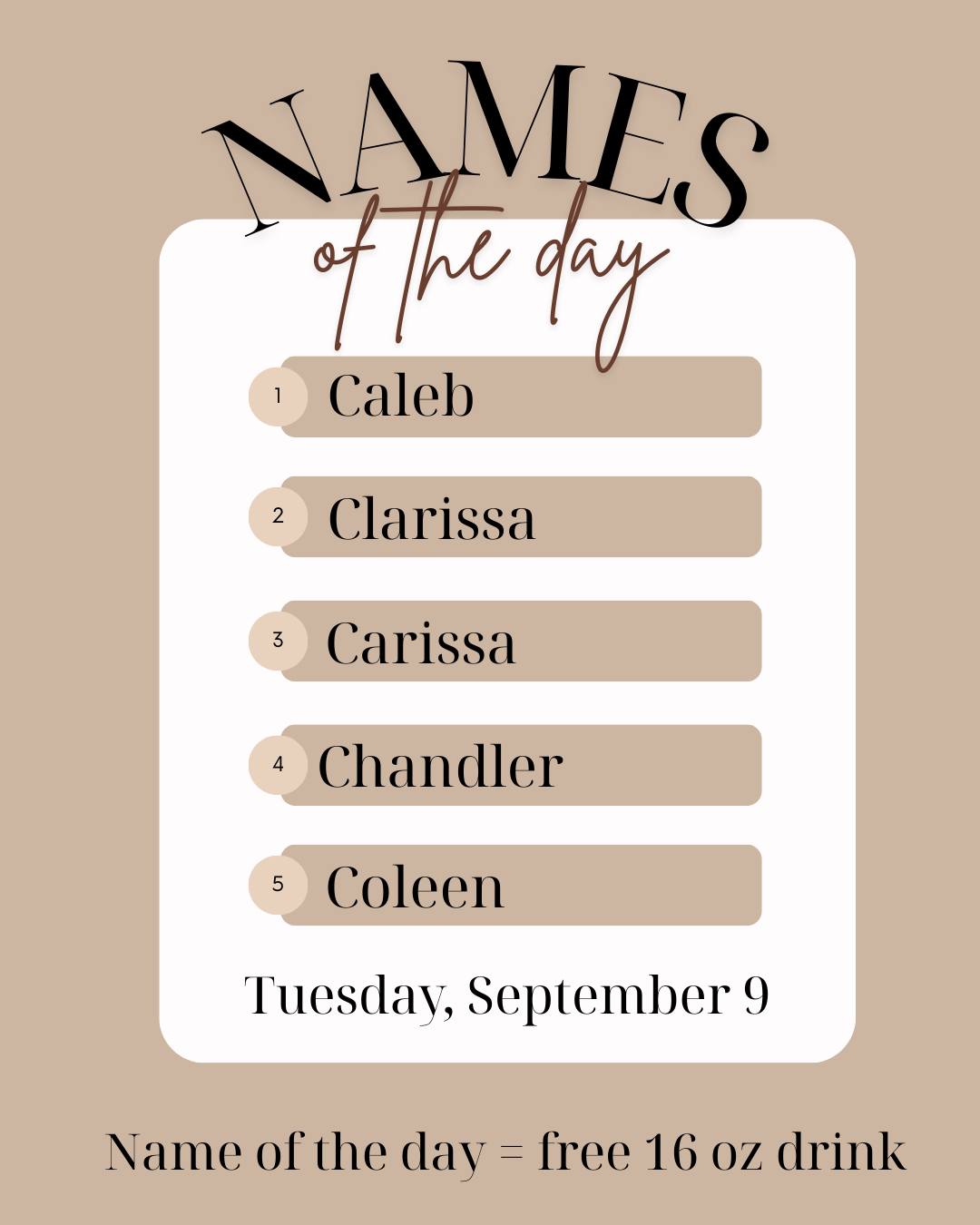 🎉 NAME OF THE DAY 🎉 Check the... - Mug Life Coffee Company | Facebook