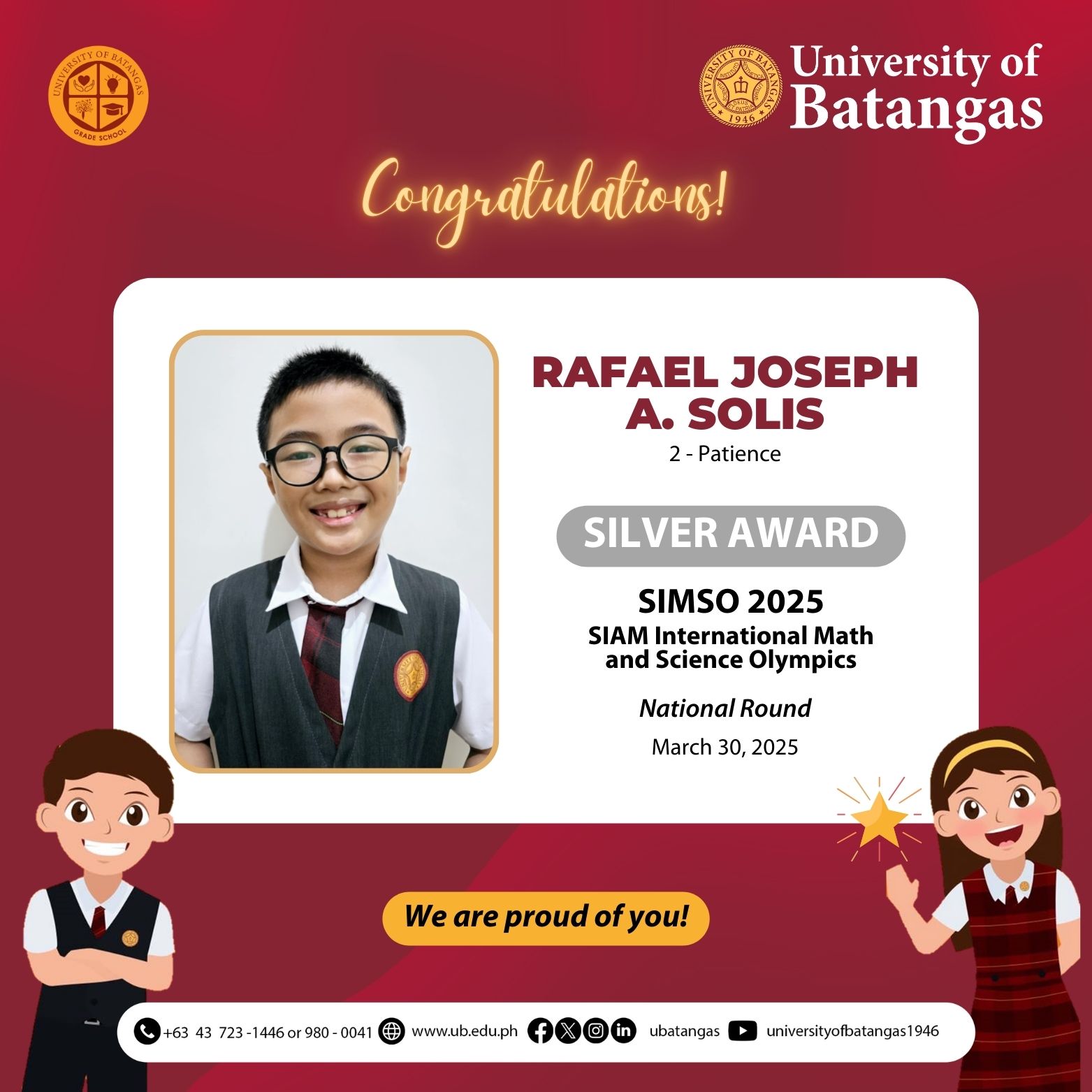 University - Congratulations to Rafael Joseph A. Solis, a Grade 2 pupil ...