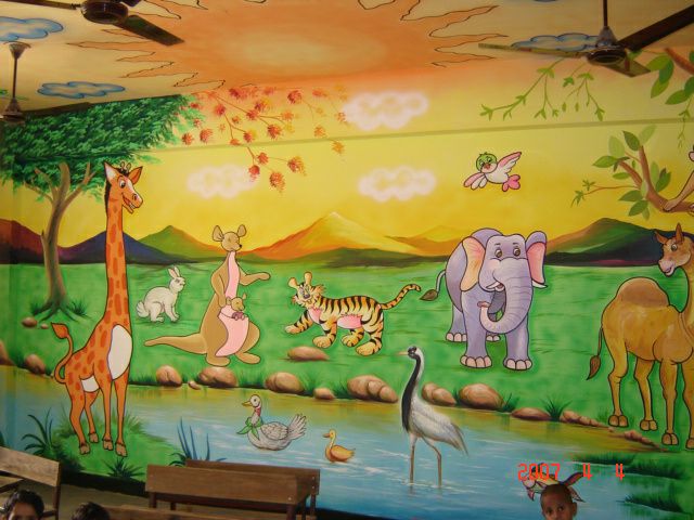 Wall - Play School Wall Painting in Mumbai Beautiful Cartoon theme Wall ...