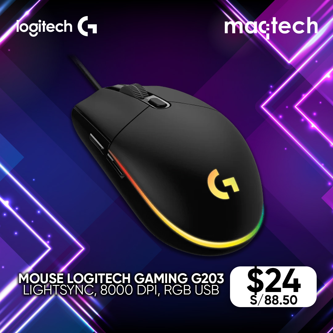 Maqtech - 📣 MOUSE LOGITECH GAMING G203 LIGHTSYNC, 8000 DPI, RGB USB ...
