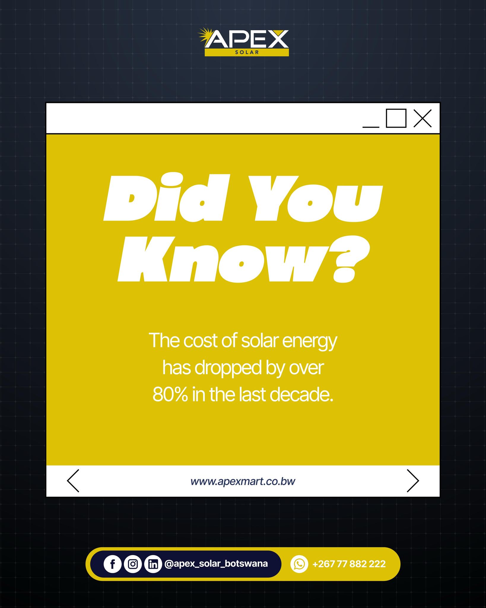 Apex - ☀️ Did You Know? The cost of solar energy has dropped by over 80 ...
