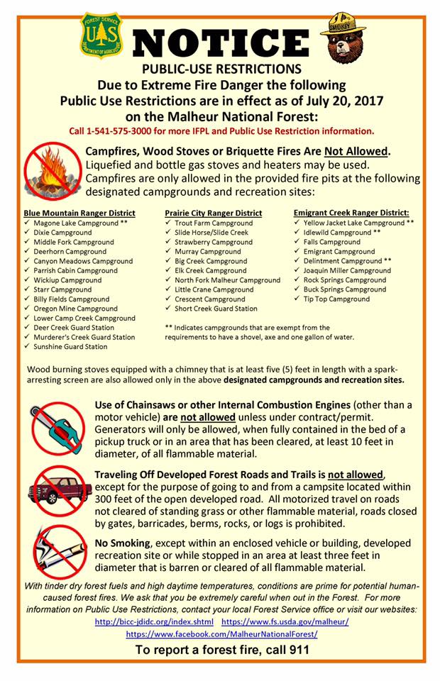 U.S. - Public Use Restrictions Increase Chainsaw use prohibited and ...