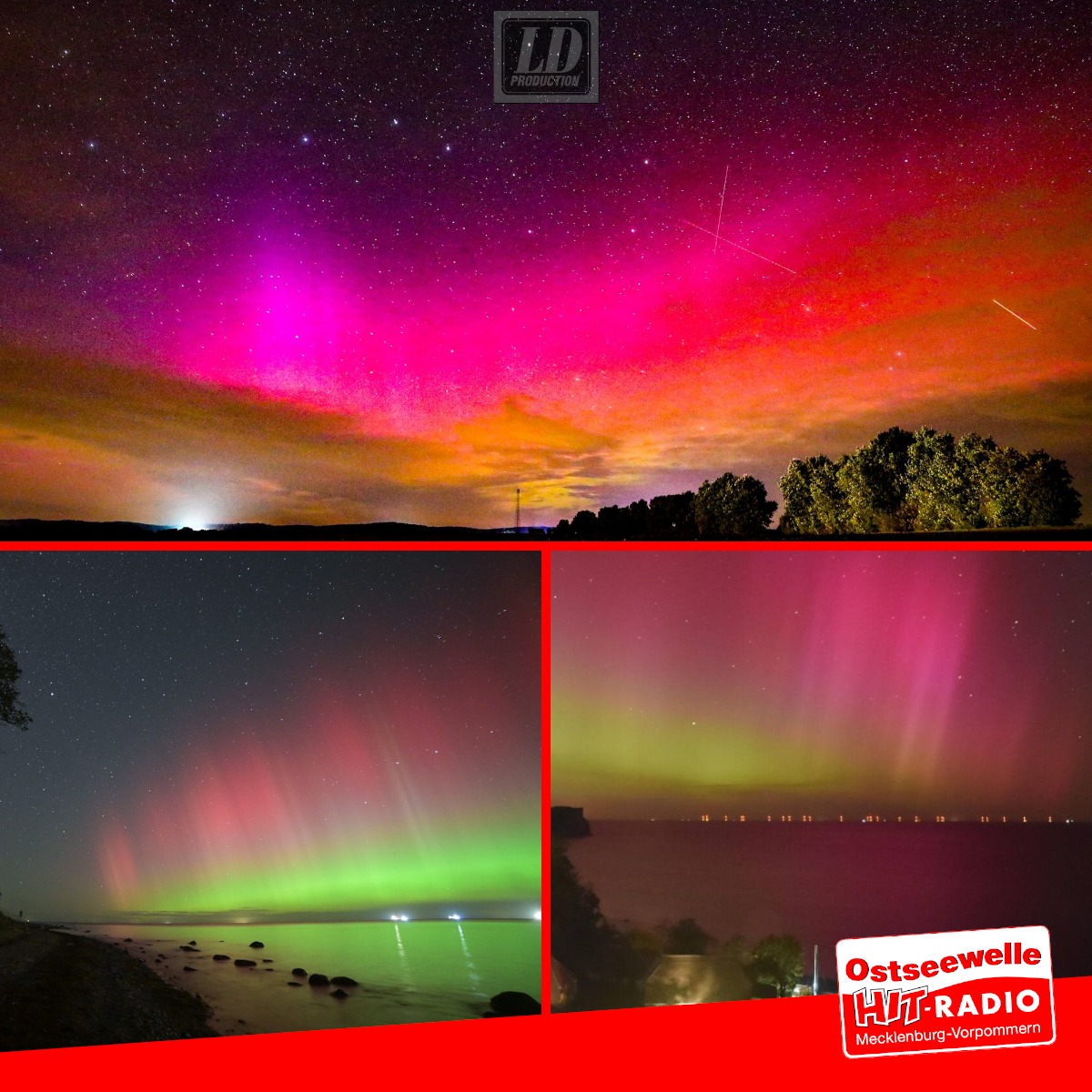 LEUCHTSPEKTAKEL DURCH POLARLICHTER Vergangene Nacht gab es in Deutschland wieder Polarlichter mit bloßem Auge zu sehen – teilweise sogar bis nach Thüringen! Polarlichter entstehen, wenn elektrisch geladene Teilchen des Sonnenwindes auf die