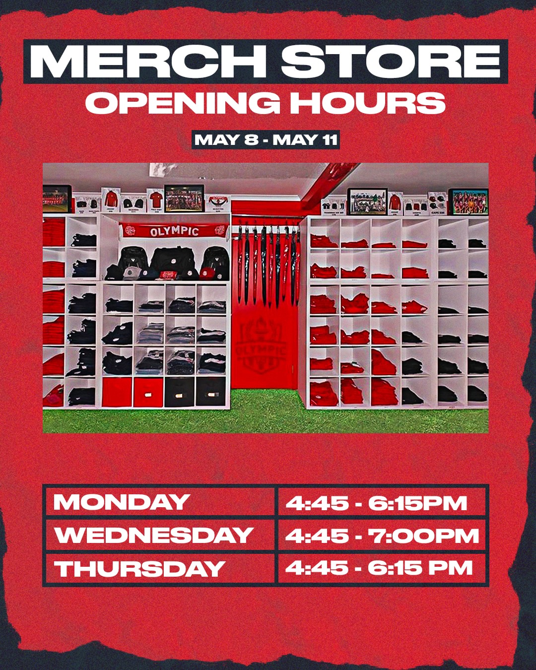 Olympic FC - Our merch store opening hours for the week... | Facebook