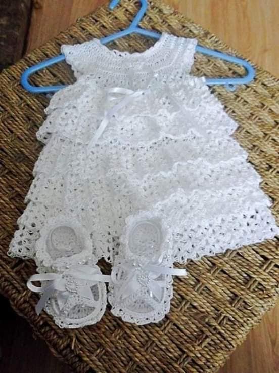 Crochet baptism baby dress and shoes