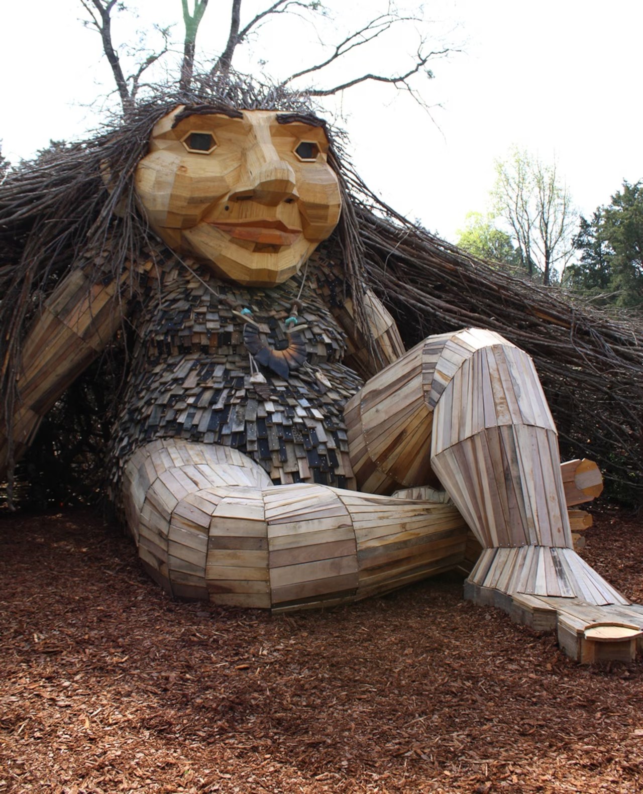 Thomas Dambo's Zelda sculpture at Huntsville Botanical Gardens