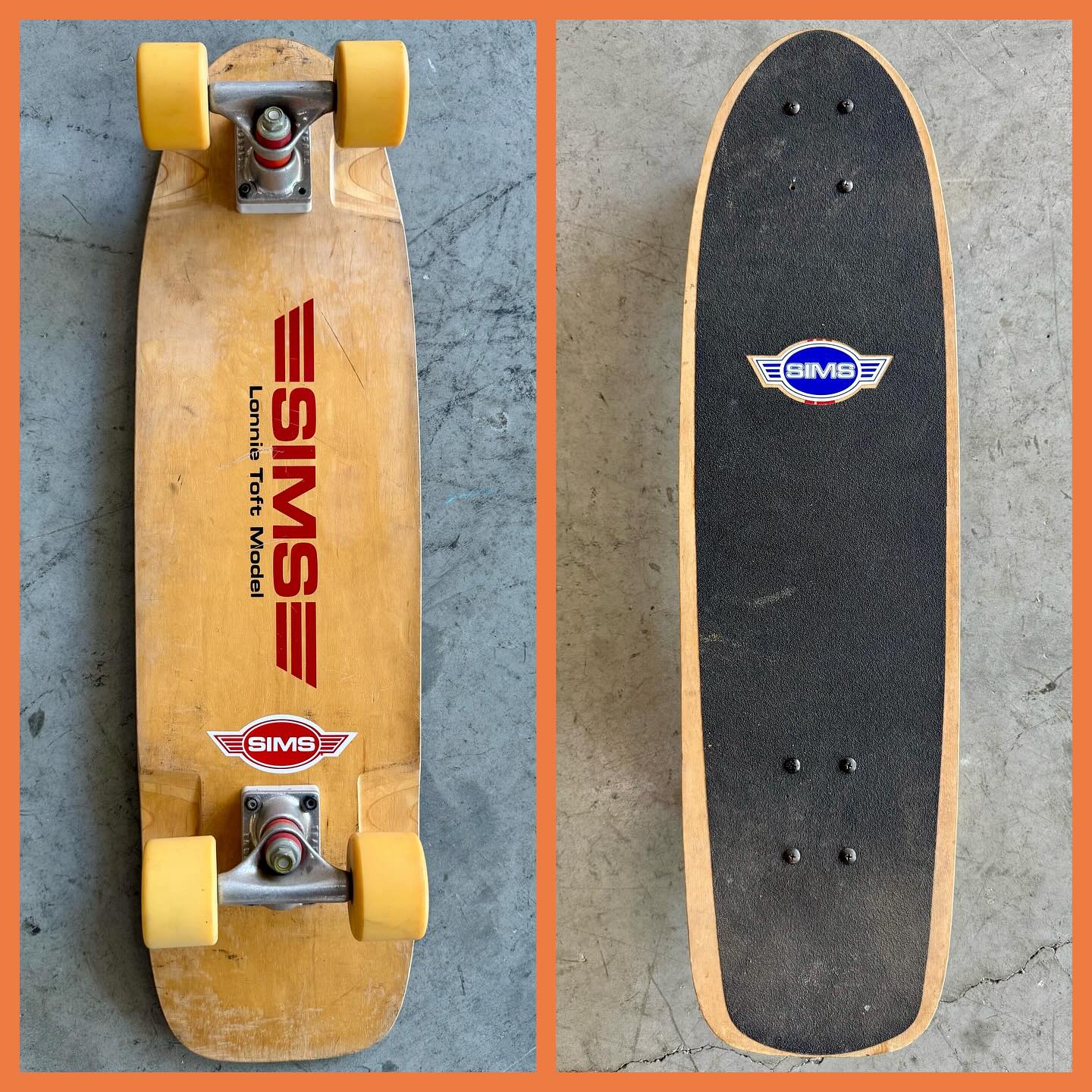 Vintage 1970s Sims Lonnie Toft skateboard with original grip and