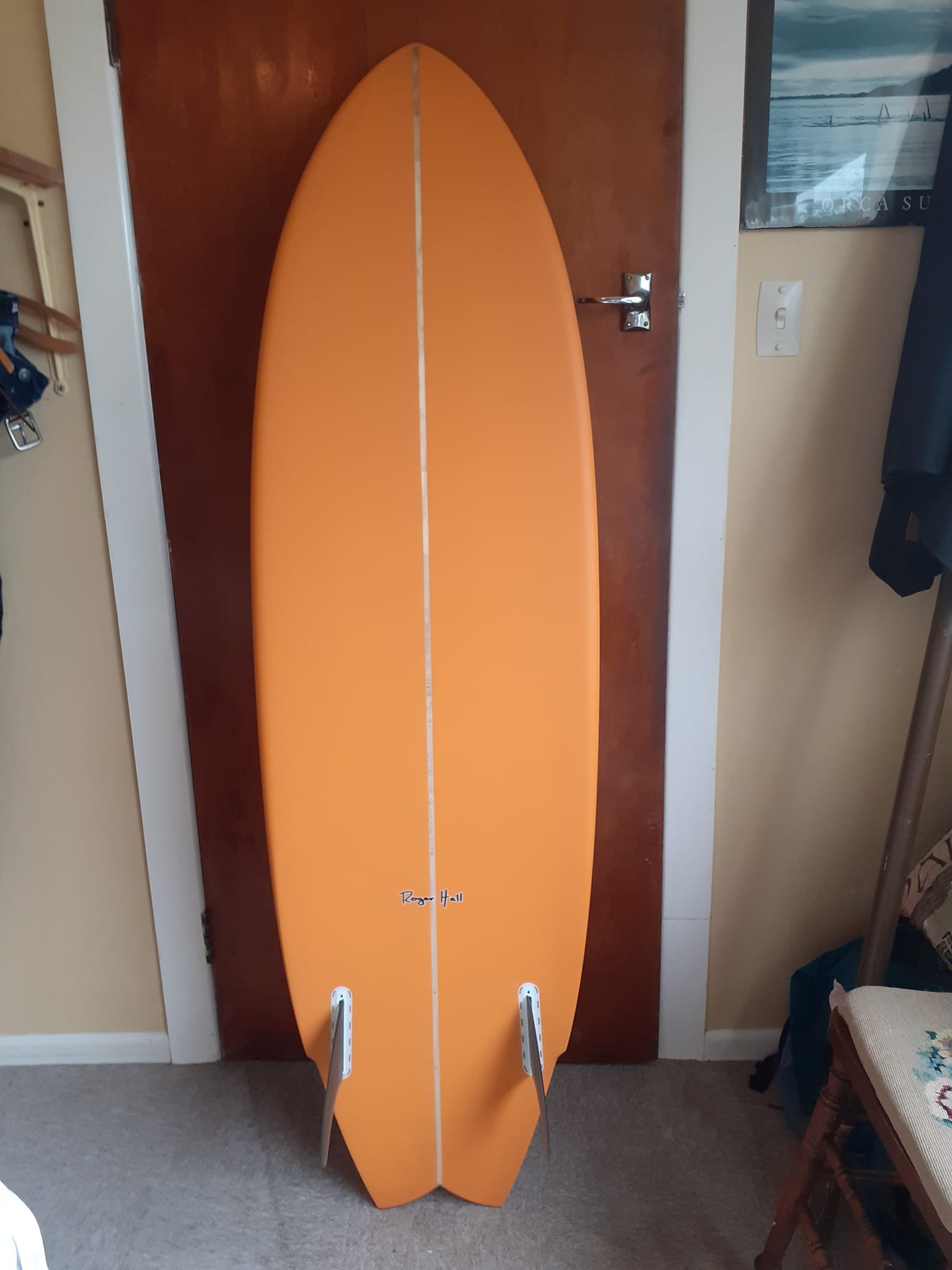My orange twinny by Hani Surfboards