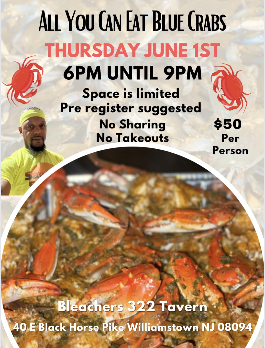 Sautéed Seafood - All you can eat Blue Crabs! Message me...