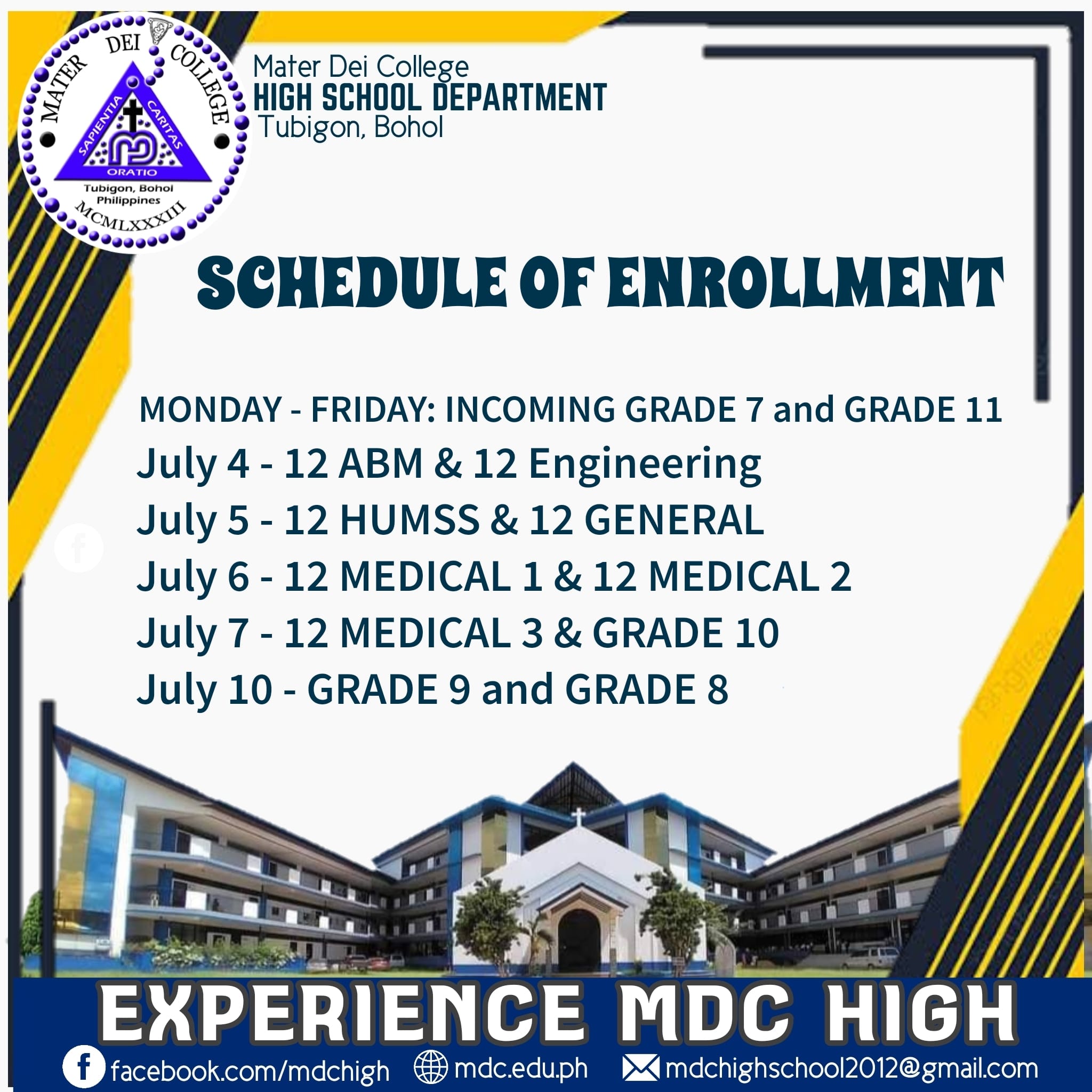 SCHEDULE OF ENROLLMENT FOR... - MDC Highschool Department