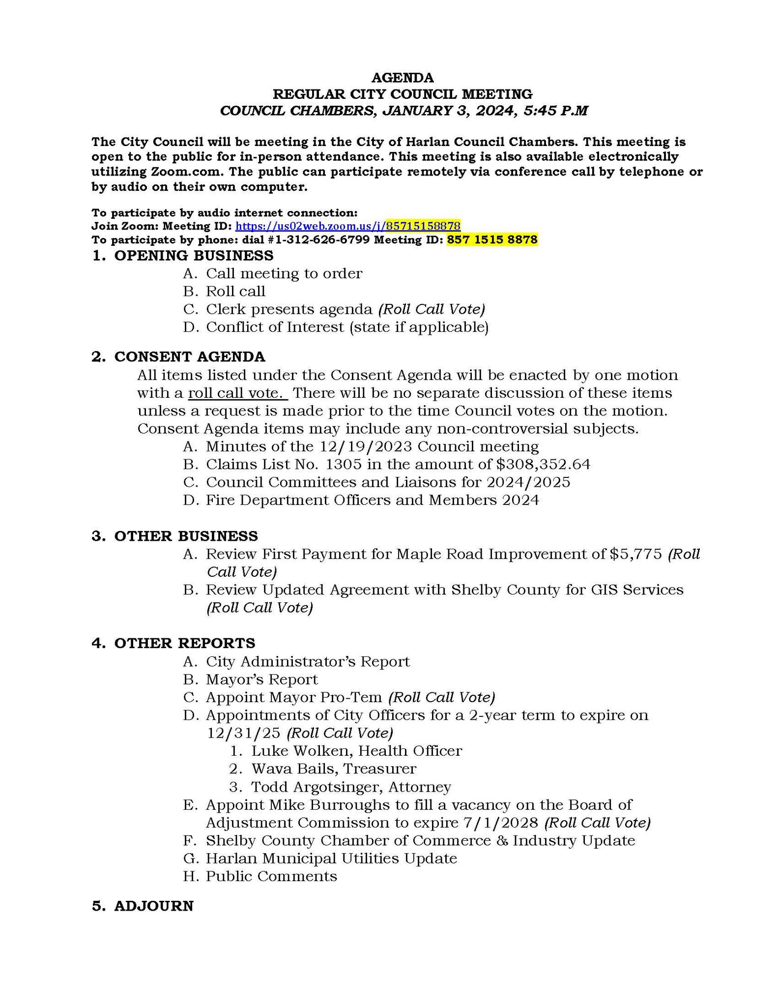 PLEASE NOTE: Next Council Meeting... - City of Harlan Iowa | Facebook