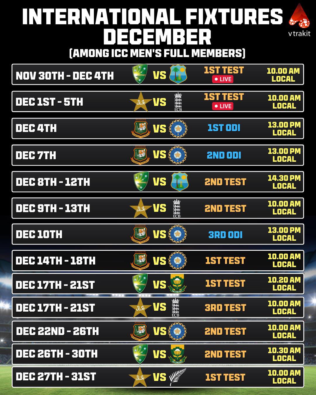Vtrakit - Here is the list of international fixtures of... | Facebook