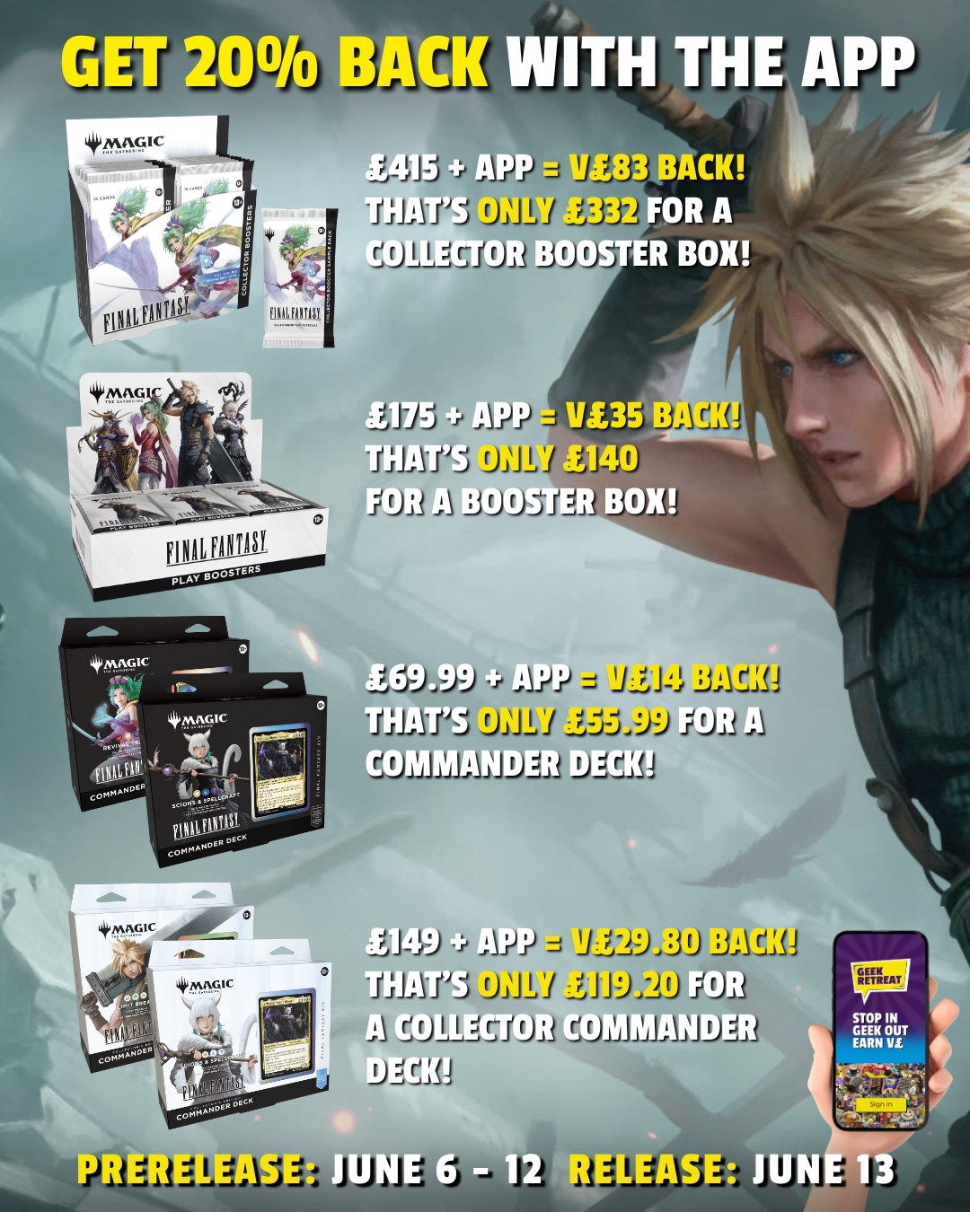 final fantasy 7 collector booster box Magic: The Gathering "FINAL FANTASY" (FIN) Series  Premier Hobby Collective each booster is packed with breathtaking card treatments that add special flair to any collection Final Fantasy 7 Rebirth Deluxe