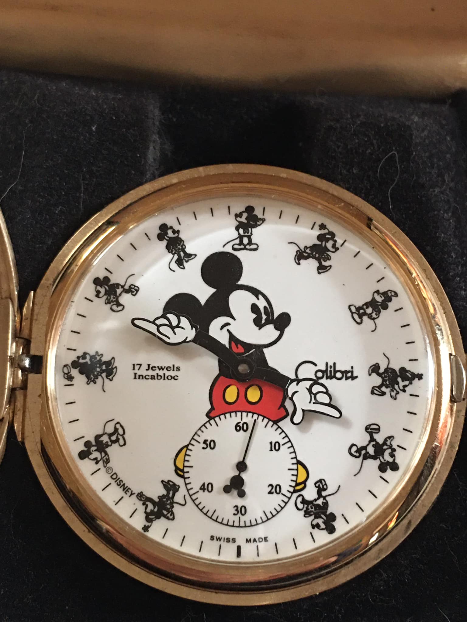 Vintage Disney small wooden Mickey with pocket watch
