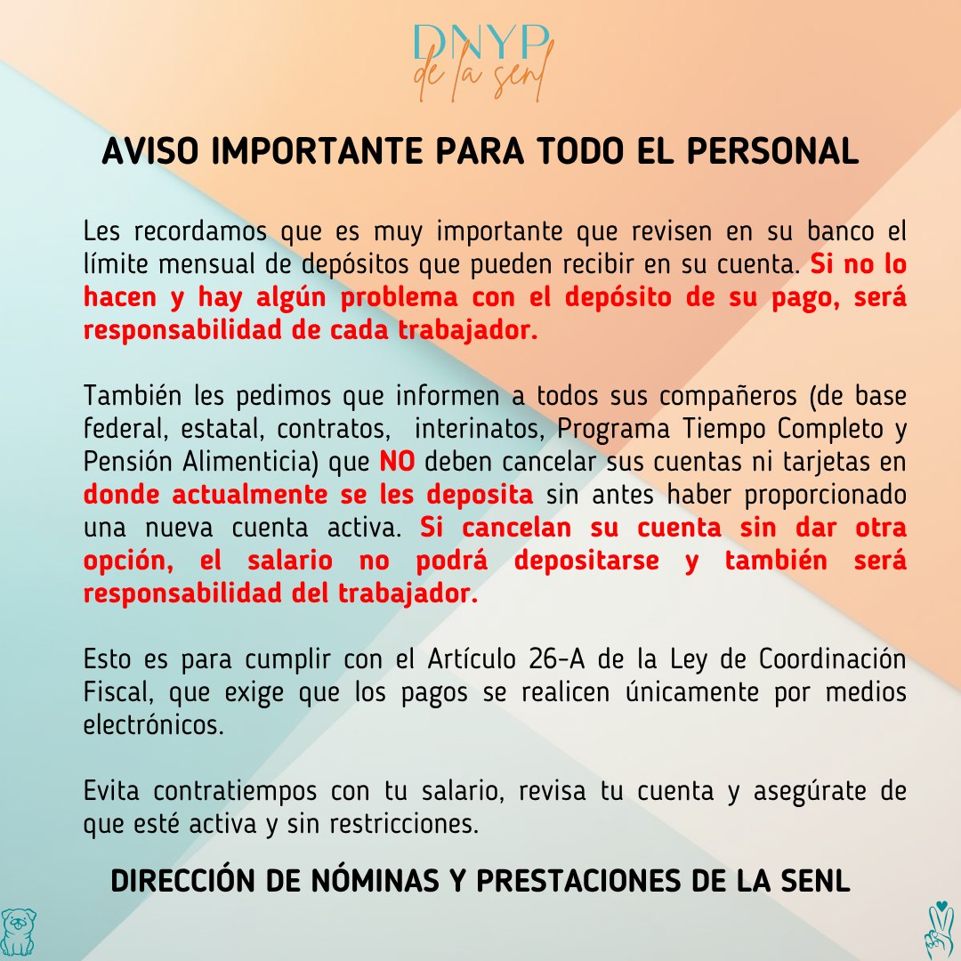 DNYP de la SENL - AVISO IMPORTANTE PARA TODO EL PERSONAL... | Facebook
