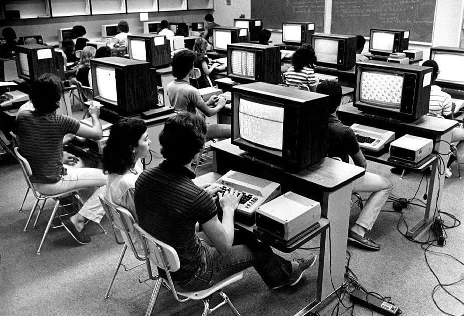 History - A computer lab in 1985 with at least twelve Atari 800s, Atari ...