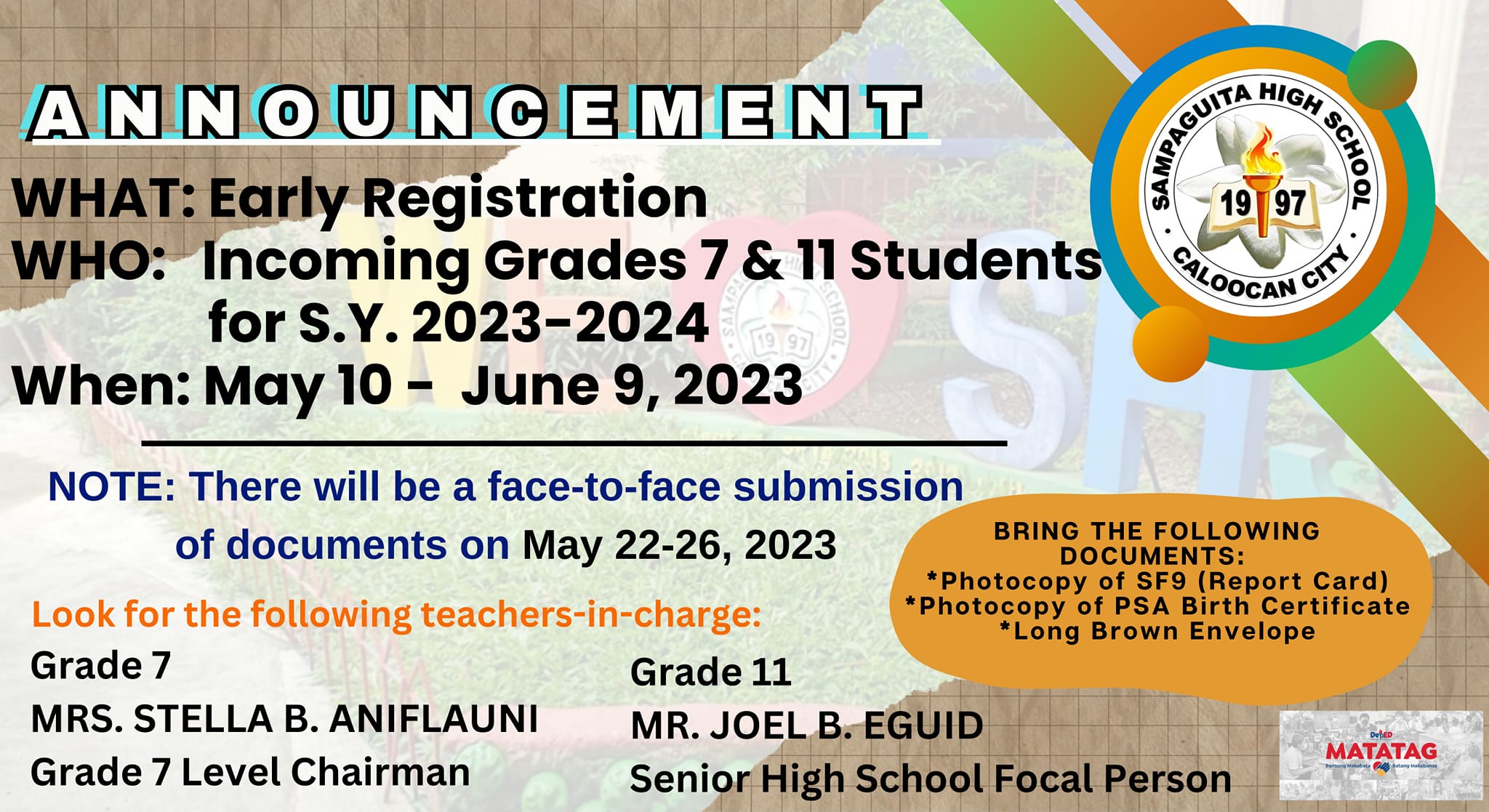 For Incoming Grade 7 & 11... - Sampaguita High School