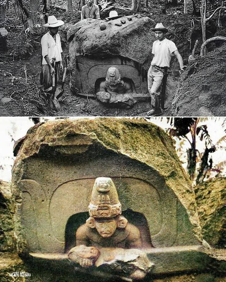 Ancient Olmec or Maya stone portal sculpture discovered in Takalik