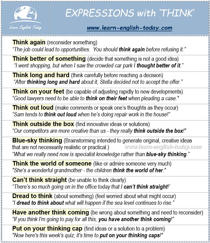 EXPRESSIONS with ‘THINK’ More... - Learn English Today.com