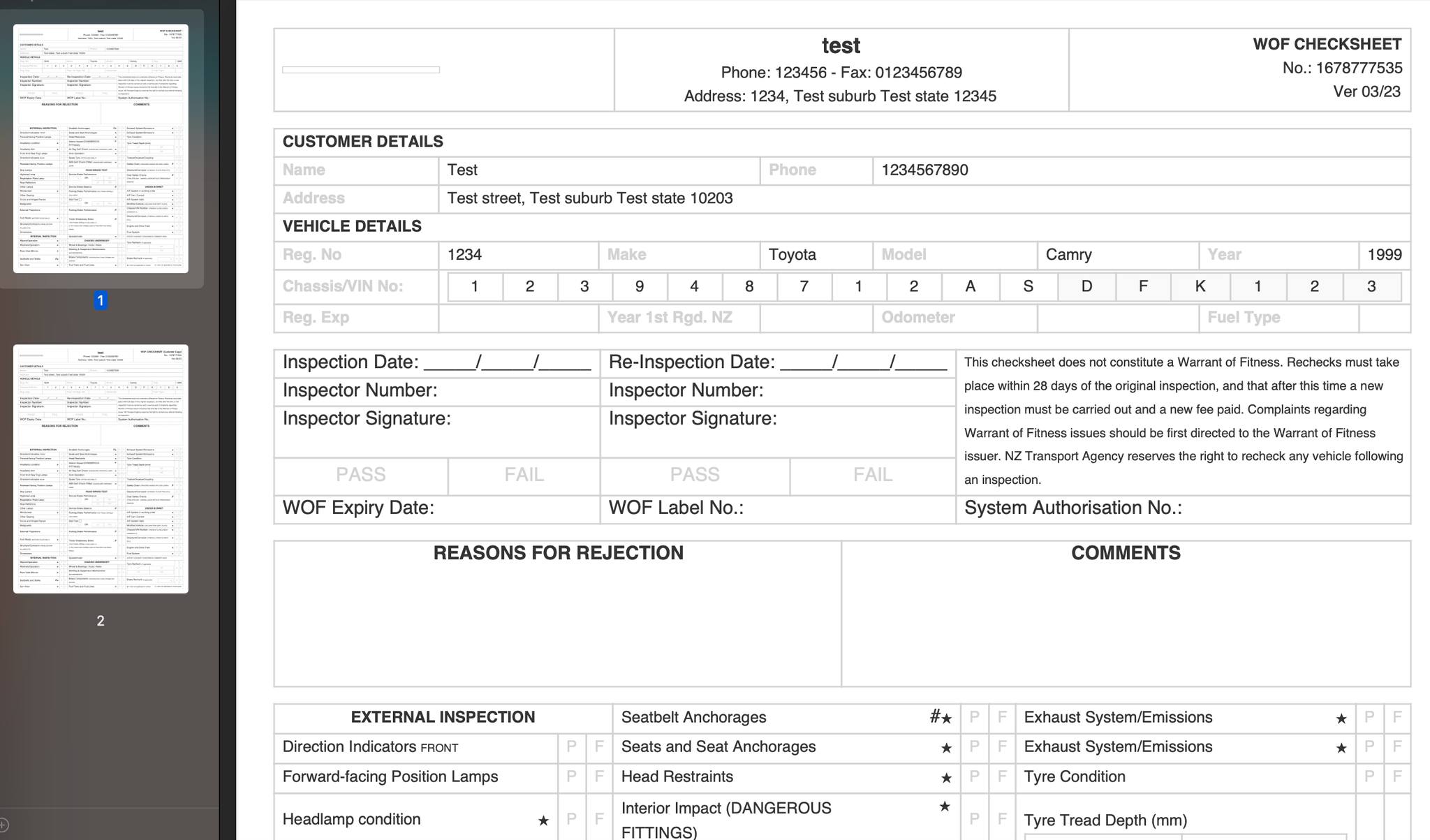 MechanicDesk - Calling NZ workshops, we've built this WOF form, hoping ...